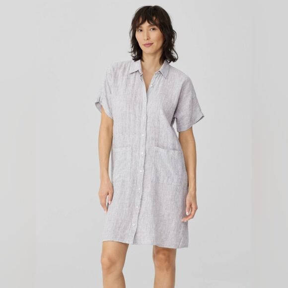 Eileen Fisher Dresses & Skirts - Eileen Fisher Organic Linen Crinkle Shirt Dress Boxy Lagenlook Size L